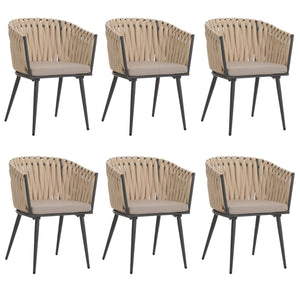 6er-Set Esszimmerstühle Aluminium mit Armlehne & Kissen creme