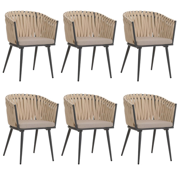 6er-Set Esszimmerstühle Aluminium mit Armlehne & Kissen creme