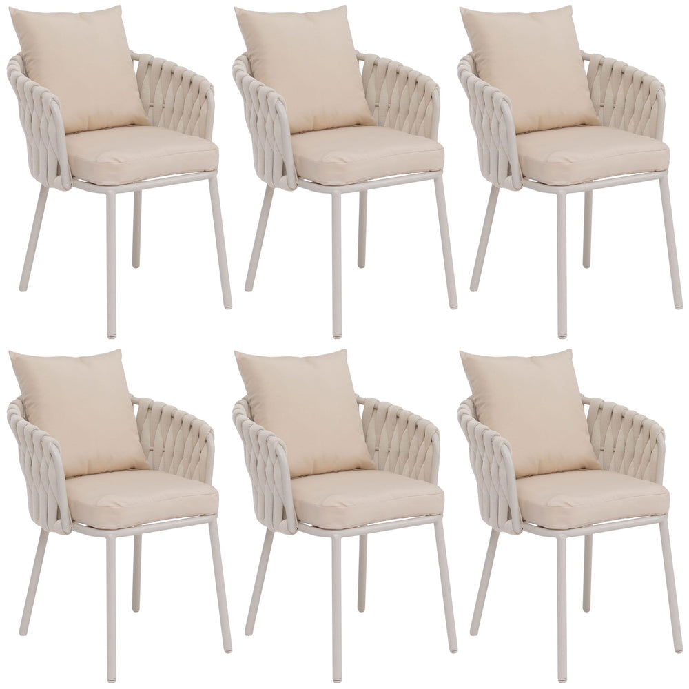 6er-Set Esszimmerstühle Aluminium mit Armlehne Rope creme