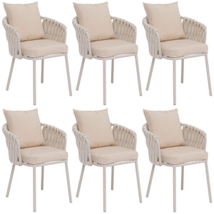 6er-Set Esszimmerstühle Aluminium mit Armlehne Rope creme