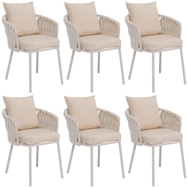 6er-Set Esszimmerstühle Aluminium mit Armlehne Rope creme