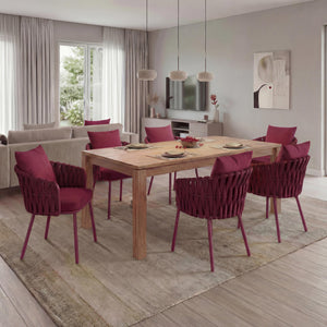 6er-Set Esszimmerstühle Aluminium Stoff Seilgeflecht bordeaux