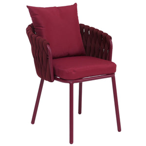 6er-Set Esszimmerstühle Aluminium Stoff Seilgeflecht bordeaux