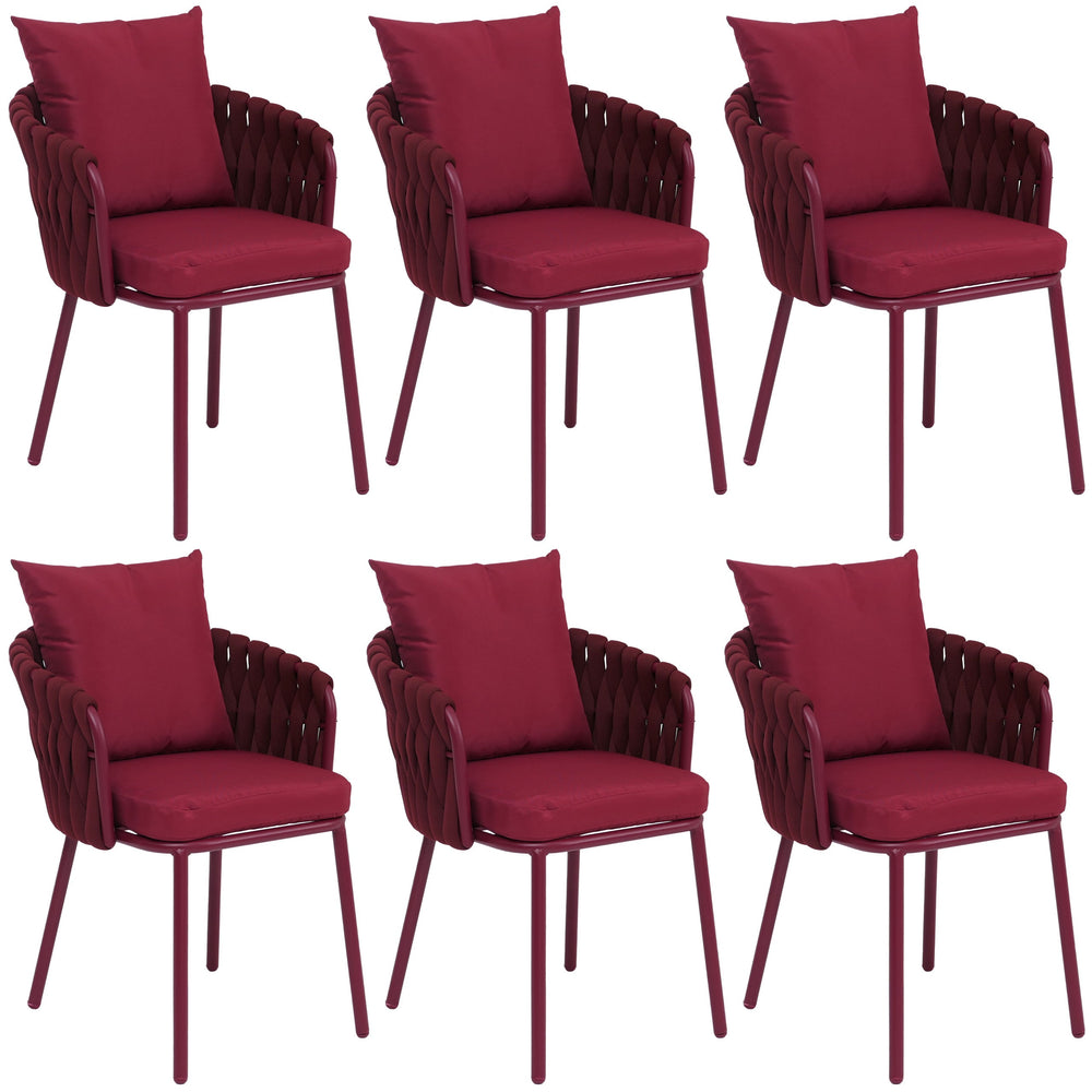 6er-Set Esszimmerstühle Aluminium Stoff Seilgeflecht bordeaux