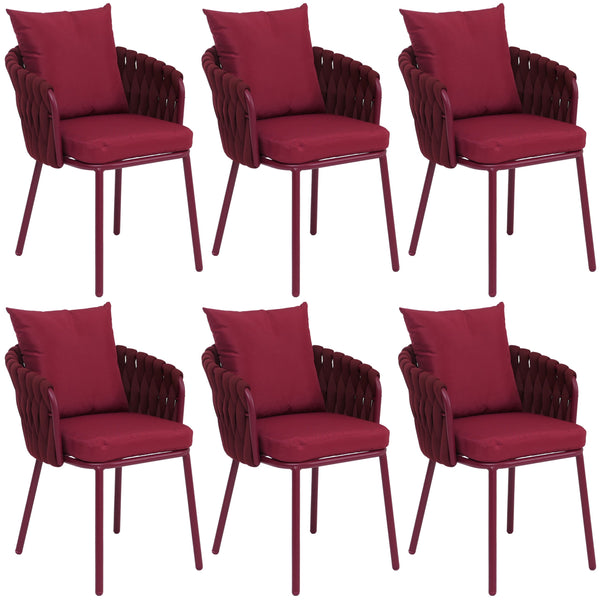 6er-Set Esszimmerstühle Aluminium Stoff Seilgeflecht bordeaux