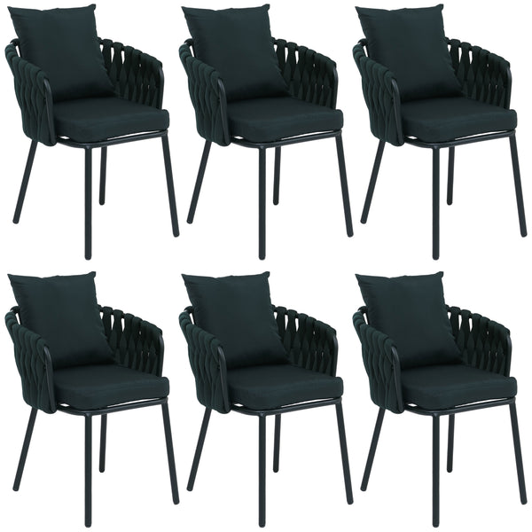 6er-Set Esszimmerstühle Aluminium Stoff Seilgeflecht grün