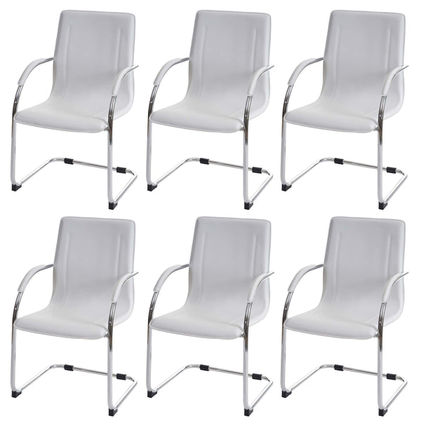 6er-Set Freischwinger Esszimmerstuhl Stahl Küchenstuhl weiss