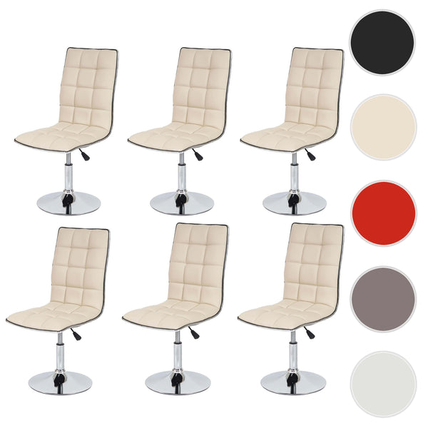 6er-Set Esszimmerstühle höhenverstellbar drehbar Kunstleder creme