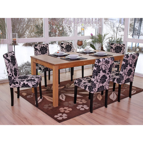 6er-Set Esszimmerstühle aus Jacquard-Textil mit dunklen Beinen