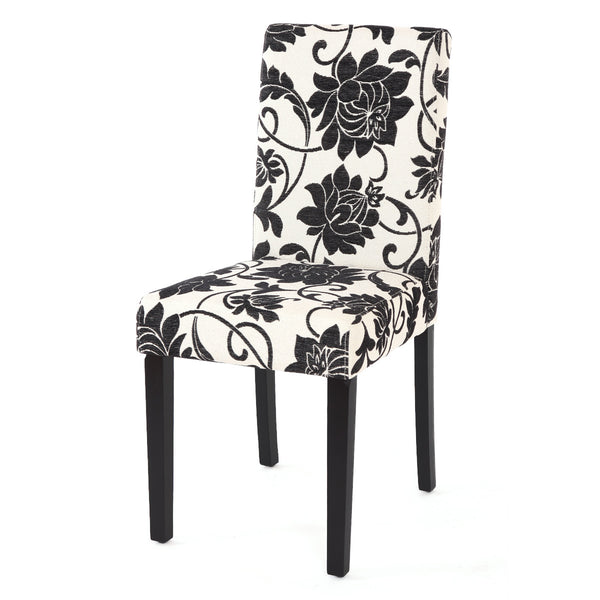 6er-Set Esszimmerstühle aus Jacquard-Textil mit dunklen Beinen
