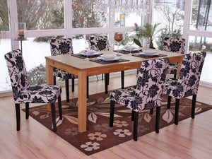 6er-Set Esszimmerstühle aus Jacquard-Textil mit dunklen Beinen