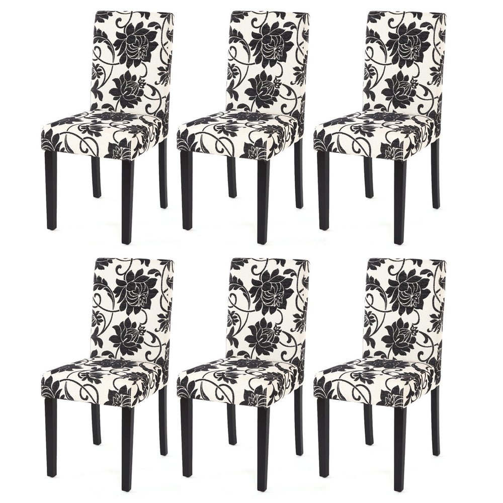 6er-Set Esszimmerstühle aus Jacquard-Textil mit dunklen Beinen