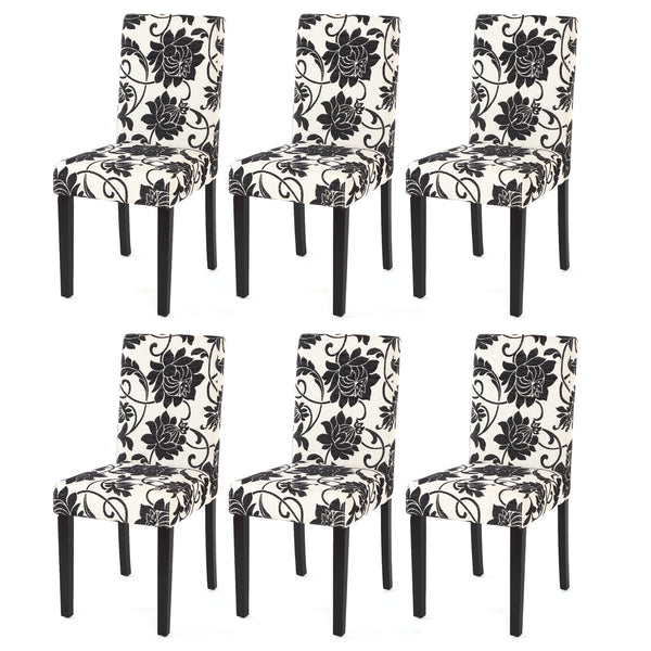 6er-Set Esszimmerstühle aus Jacquard-Textil mit dunklen Beinen