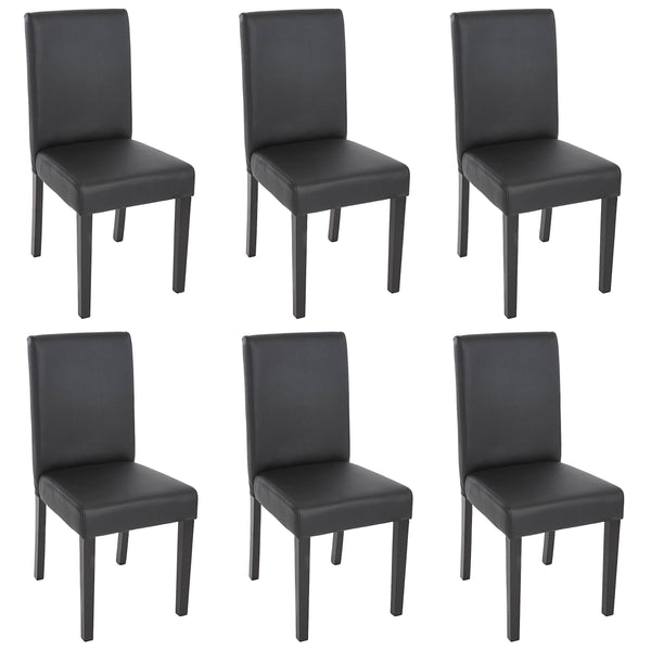 6er-Set Esszimmerstühle Kunstleder matt mit dunklen Beinen schwarz