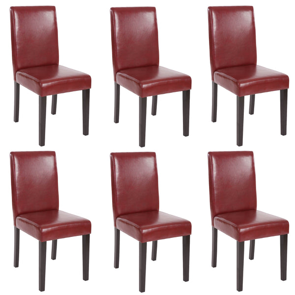 6er-Set Esszimmerstühle Kunstleder mit dunklen Beinen rot-braun