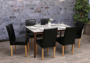 6er-Set Esszimmerstühle Kunstleder mit hellen Beinen schwarz