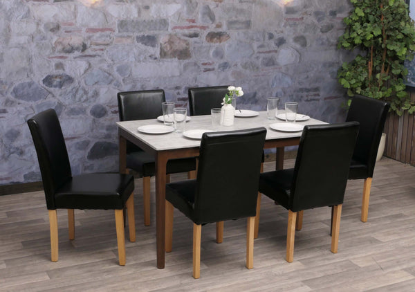 6er-Set Esszimmerstühle Kunstleder mit hellen Beinen schwarz