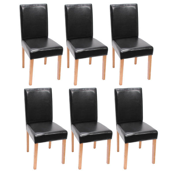 6er-Set Esszimmerstühle Kunstleder mit hellen Beinen schwarz