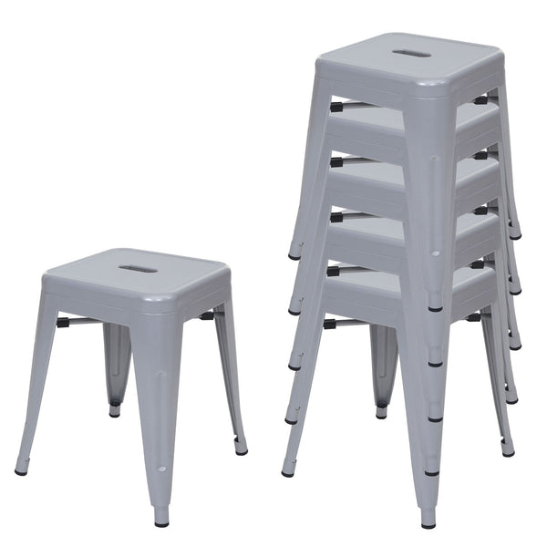 6er-Set Metallhocker stapelbar Sitzhocker Industriedesign grau