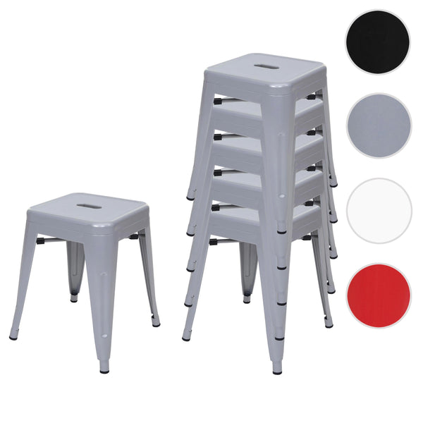 6er-Set Metallhocker stapelbar Sitzhocker Industriedesign grau