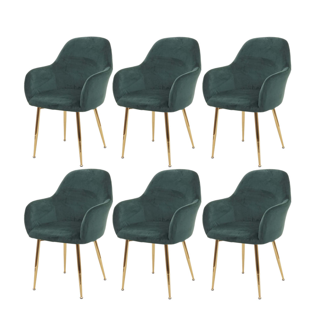 6er-Set Esszimmerstühle Retro Design Samt goldene Beine grün