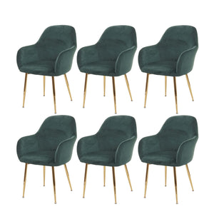 6er-Set Esszimmerstühle Retro Design Samt goldene Beine grün