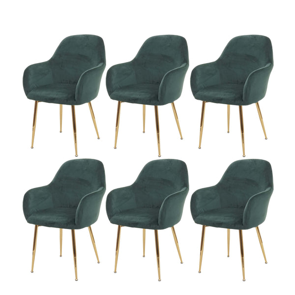 6er-Set Esszimmerstühle Retro Design Samt goldene Beine grün