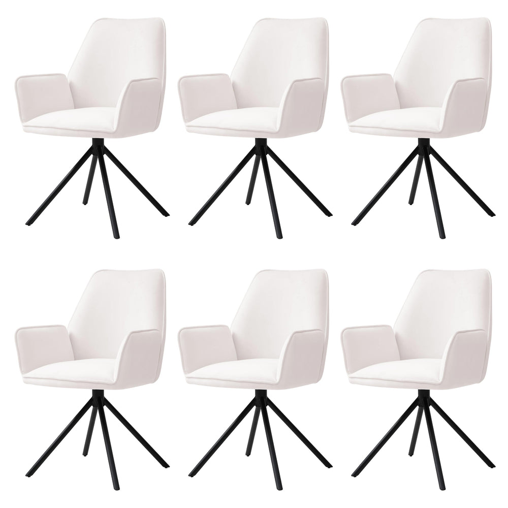 6er-Set Esszimmerstühle Samt drehbar mit Armlehne creme-beige