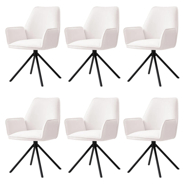 6er-Set Esszimmerstühle Samt drehbar mit Armlehne creme-beige