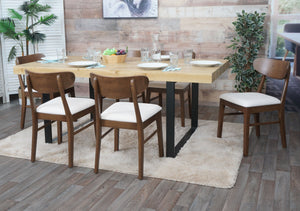 6er-Set Esszimmerstühle Stoff Massivholz dunkles Gestell creme