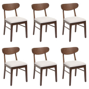 6er-Set Esszimmerstühle Stoff Massivholz dunkles Gestell creme