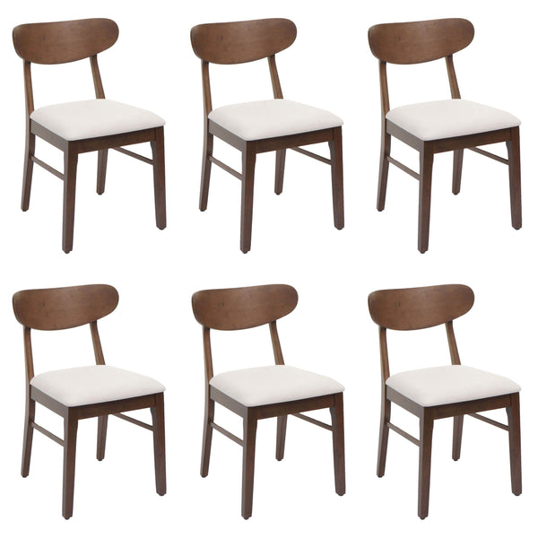 6er-Set Esszimmerstühle Stoff Massivholz dunkles Gestell creme