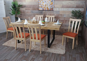 6er-Set Esszimmerstühle Stoff Massivholz natur Gestell orange
