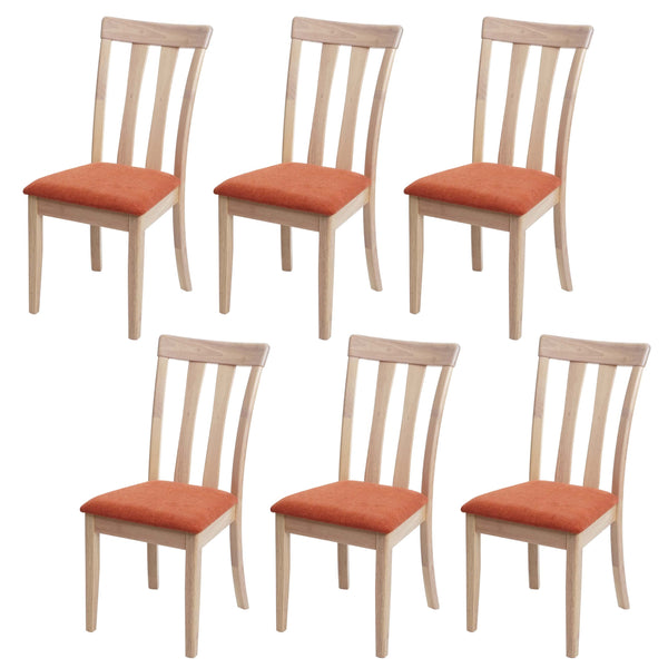6er-Set Esszimmerstühle Stoff Massivholz natur Gestell orange