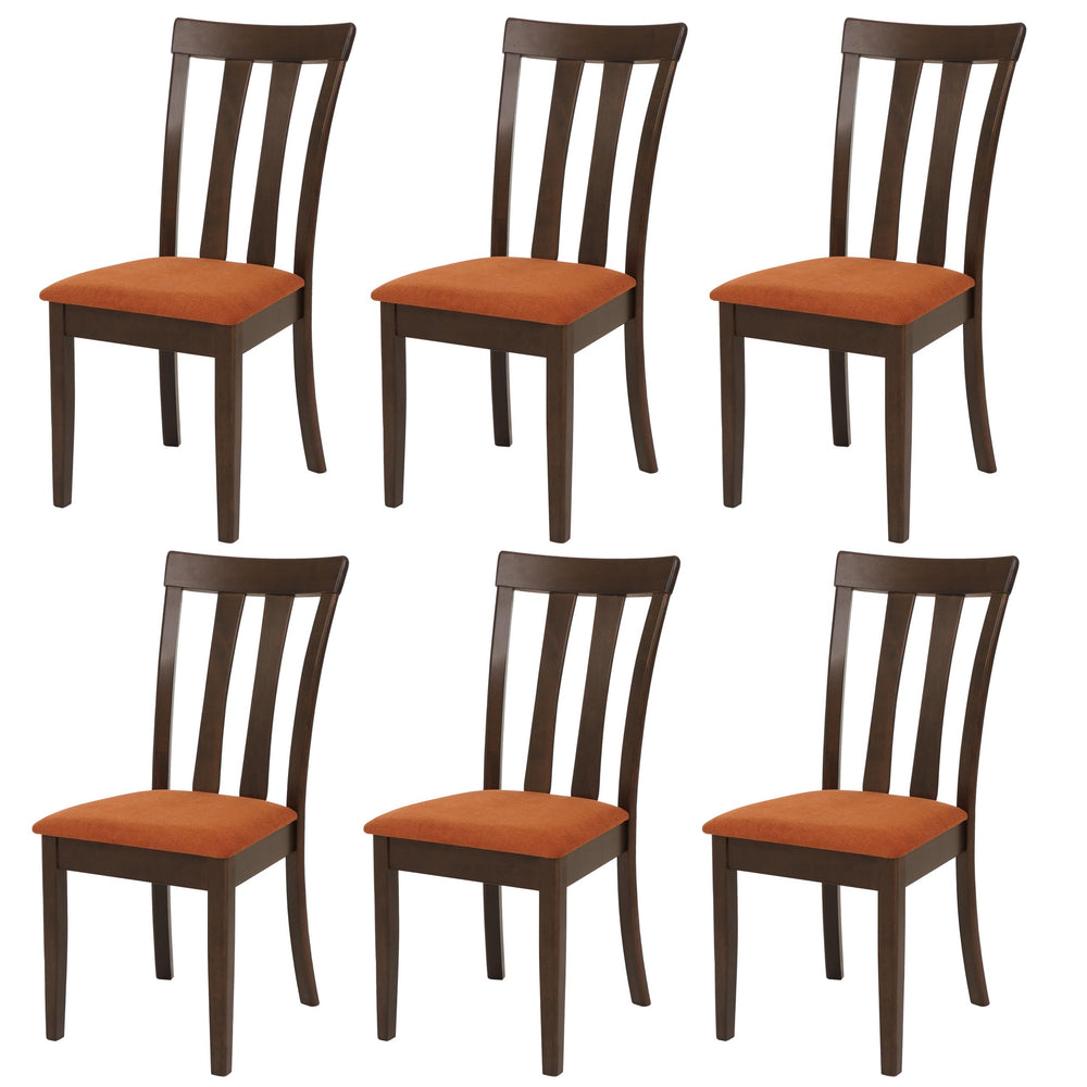 6er-Set Esszimmerstühle Stoff Massivholz dunkles Gestell orange
