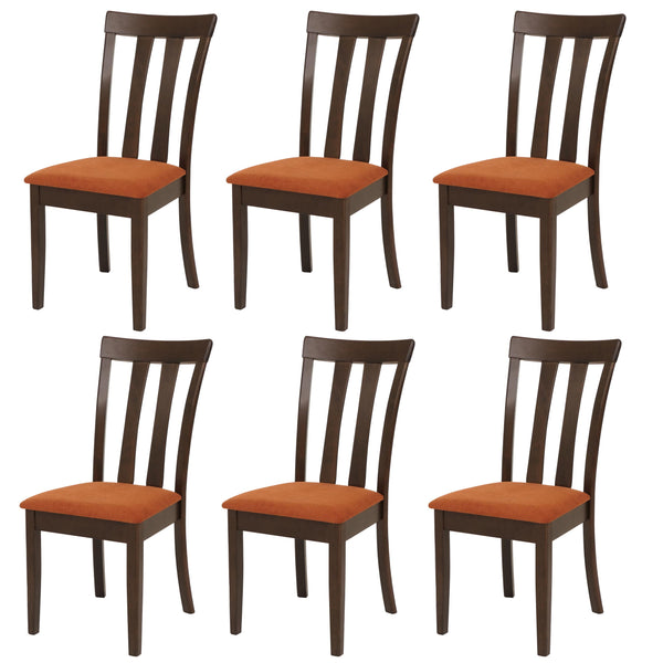 6er-Set Esszimmerstühle Stoff Massivholz dunkles Gestell orange