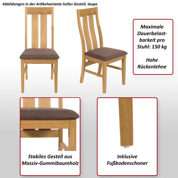 6er-Set Esszimmerstühle Stoff Massivholz hell taupe