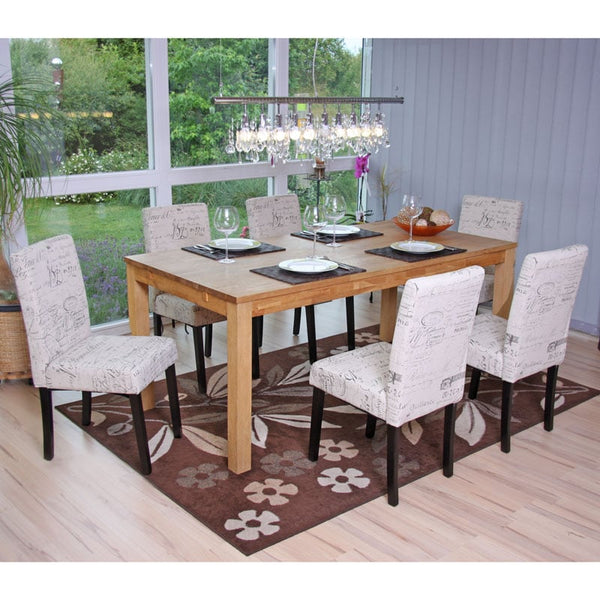 6er-Set Esszimmerstühle Textil mit Schriftzug dunkle Beine creme