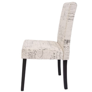 6er-Set Esszimmerstühle Textil mit Schriftzug dunkle Beine creme