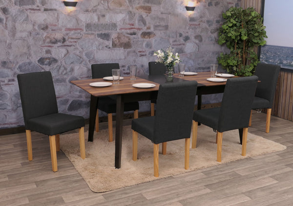 6er-Set Esszimmerstühle Textil mit hellen Beinen schwarz