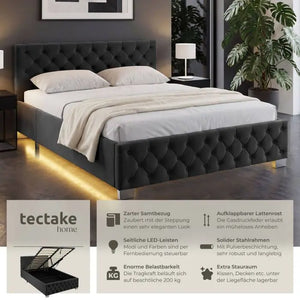 Polsterbett Sedona mit LED und Stauraum Samtoptik schwarz 120 x 200 cm