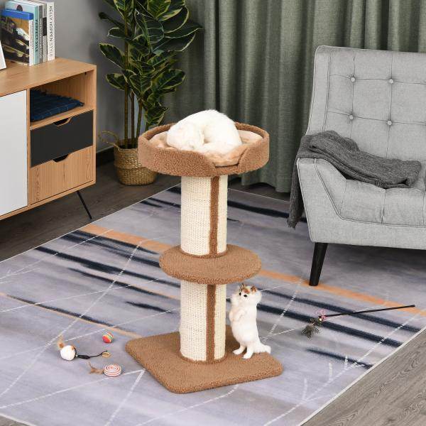 Katzenbaum Spielbaum Kratzstamm mit Plattform Sisal Lammkaschmir Hellbraun