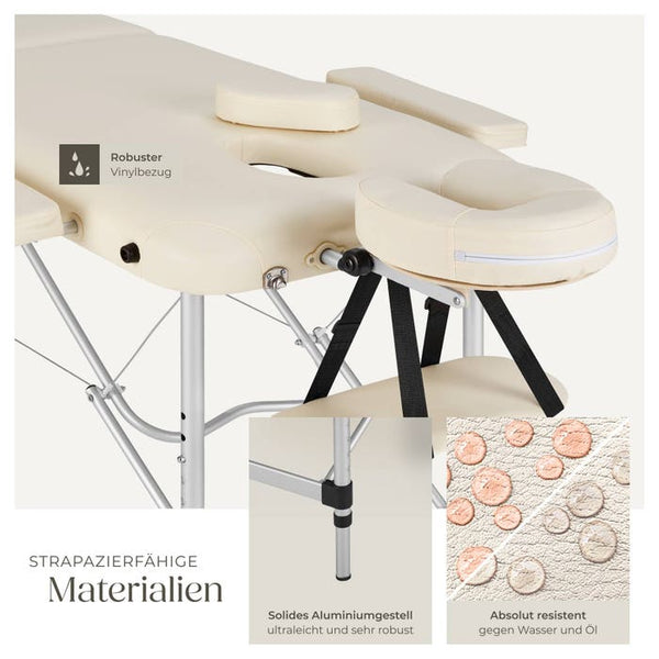 Lettino da massaggio a 2 zone con imbottitura, rulli massaggianti e struttura in alluminio - beige