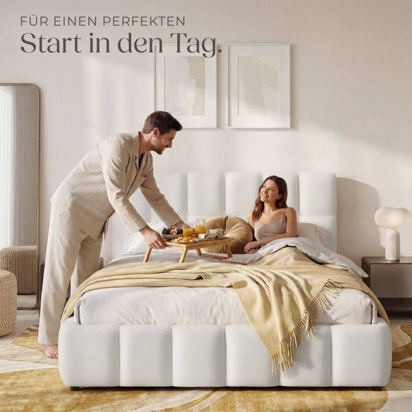 Bettset Polsterbett mit Matratze Teddy creme 140 x 200 cm