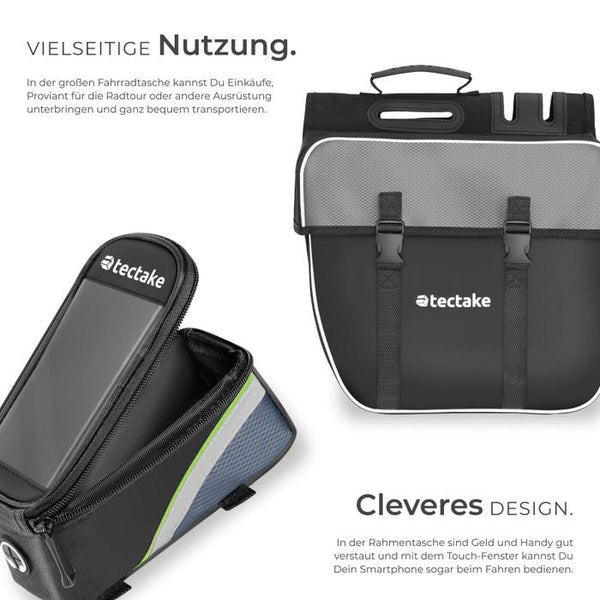 Set Fahrradtasche Georg und Fahrradrahmentasche schwarz/grün 20 x 9,5 x 10 cm
