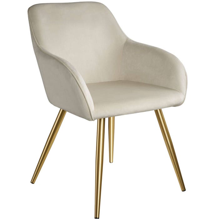 Fauteuil Marilyn, aspect velours, pieds dorés, crème/or