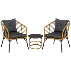 3-teiliges Bistro-Set, wetterbeständig, 1 Beistelltisch, 2 Stühle, Sand+Dunkelgrau