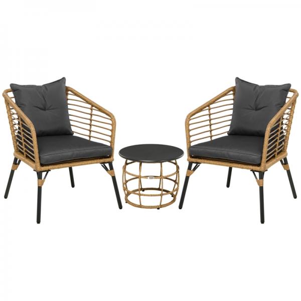 3-teiliges Bistro-Set, wetterbeständig, 1 Beistelltisch, 2 Stühle, Sand+Dunkelgrau
