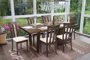 6x Esszimmerstuhl, Küchenstuhl, Stoff/Textil Massiv-Holz dunkles Gestell beige