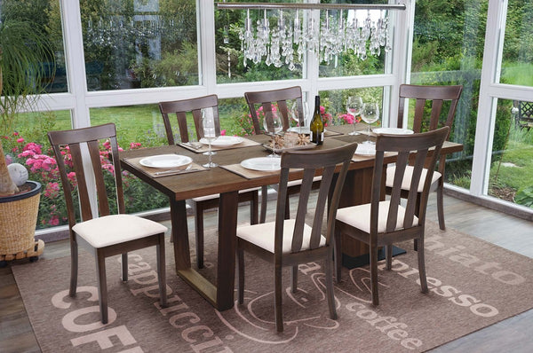 6x Esszimmerstuhl, Küchenstuhl, Stoff/Textil Massiv-Holz dunkles Gestell beige